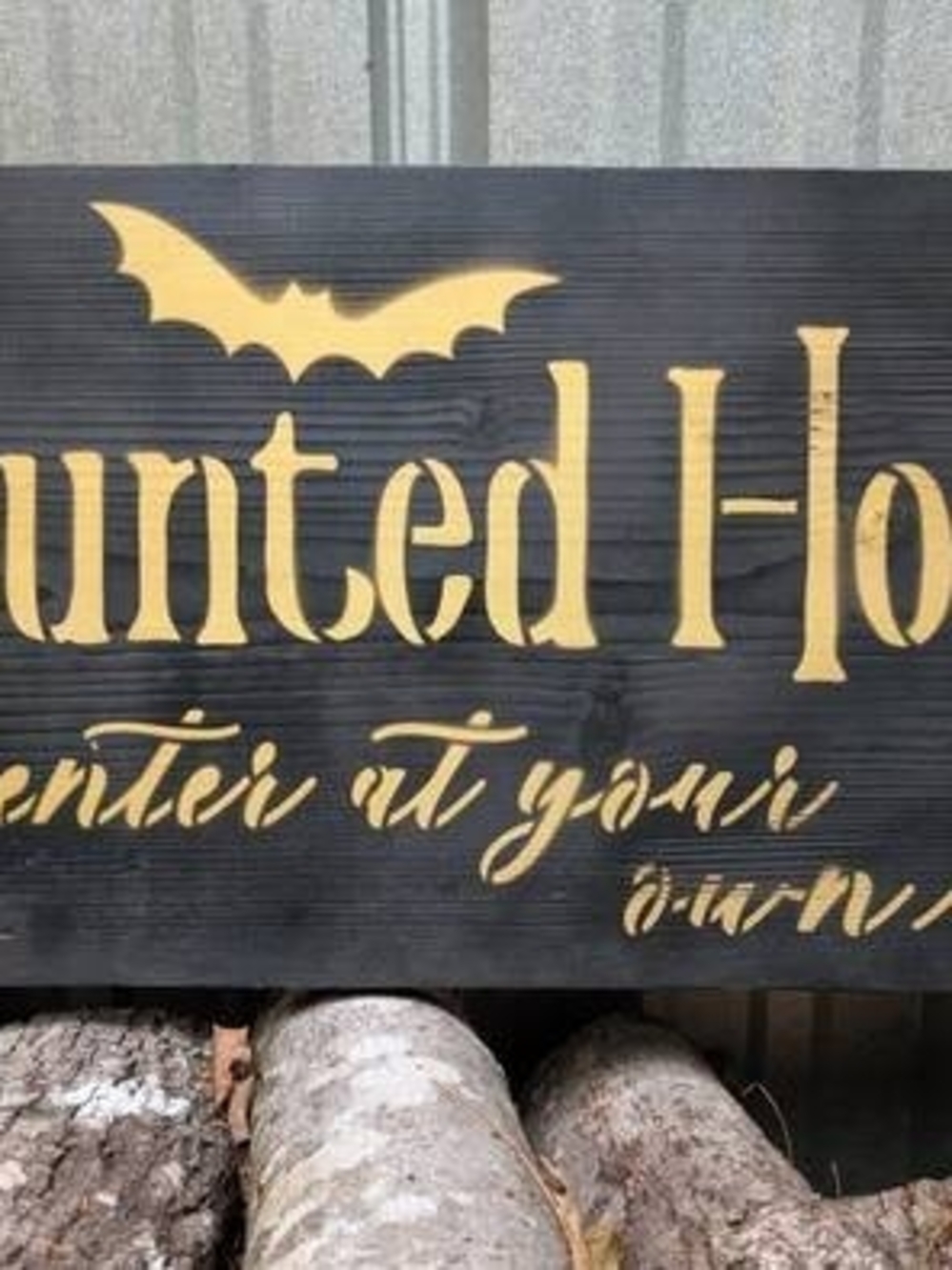 Haunted House Wooden Wall Sign in Black and Gold